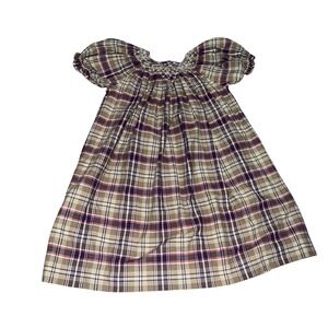 Smocked Bishop Dress Girls Plaid Brown Pink Puff Sleeve Special Occasion